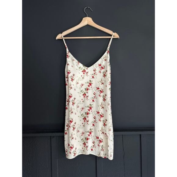 Reformation Marlowe Cream Red Floral Slip Mini Dress - Picture 4 of 6